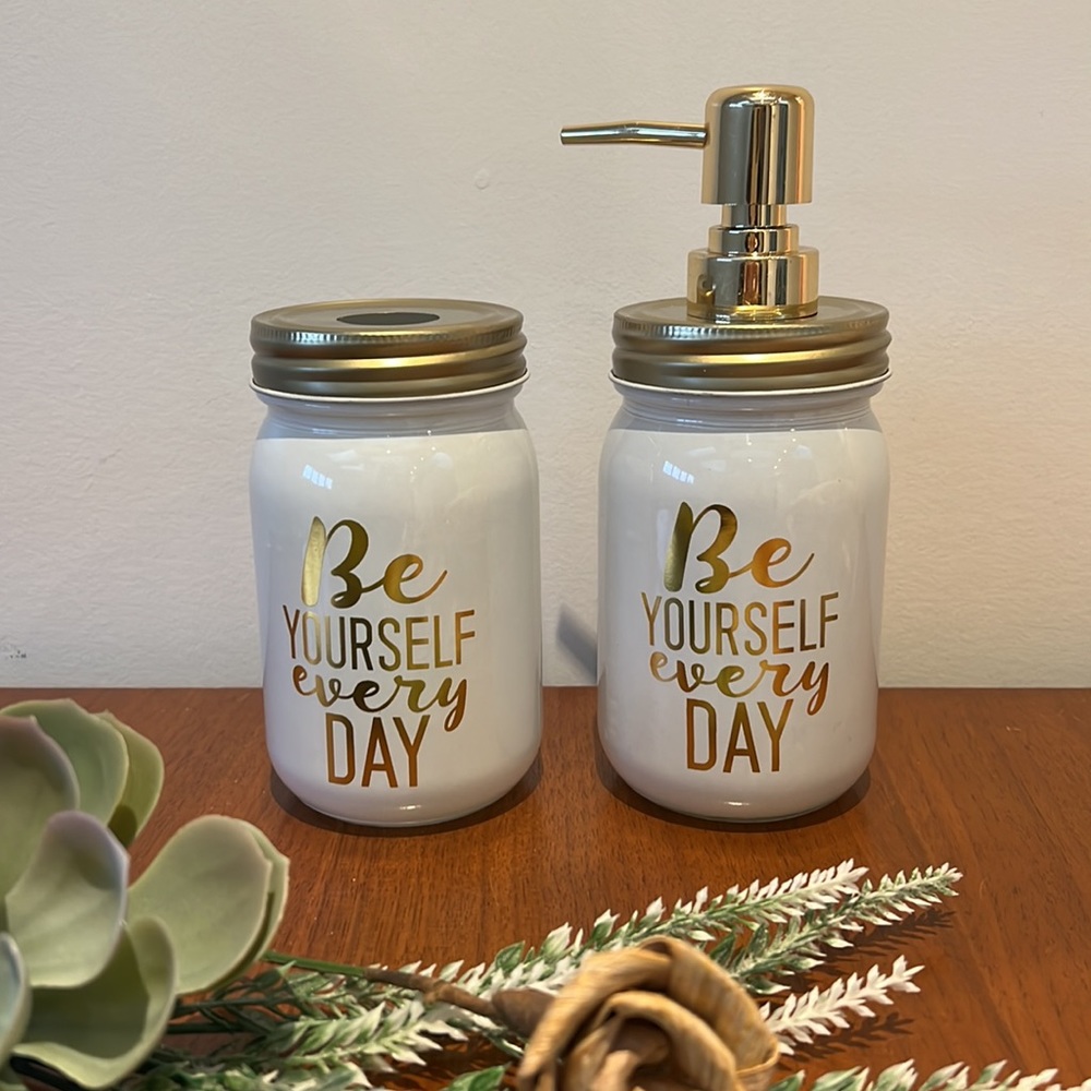 MASON JAR soap dispenser & toothbrush holder + FREE bamboo toothbrush - Picture 4 of 4